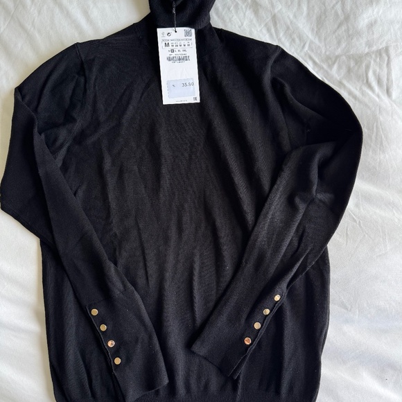 🖤 ZARA Black Turtleneck Sweater with Gold Button Detail 🖤 - Picture 1 of 3